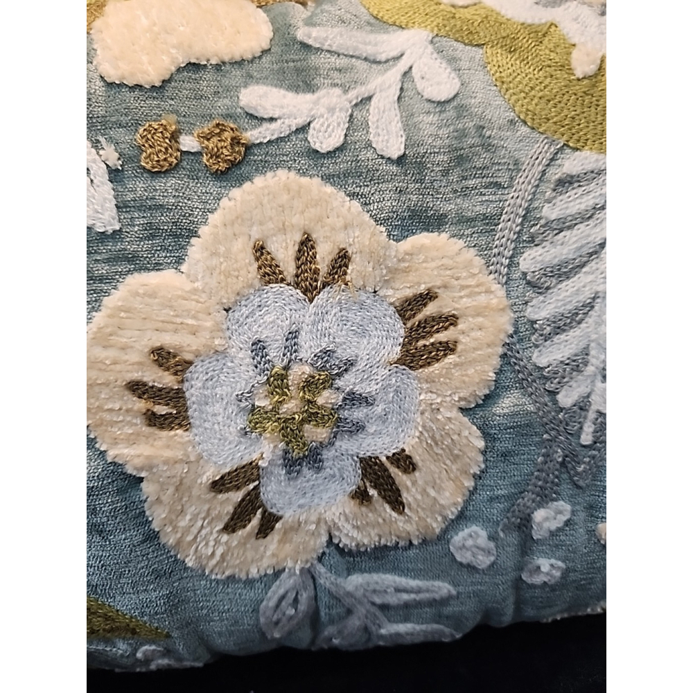 Aqua Velour Throw Pillows Set of 2 Embroidered 24x14 - Picture 3 of 6